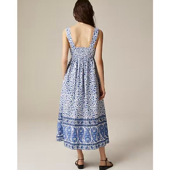 J Crew Square Neck Midi Dress 6 Blue Bandana Floral NWT CK798 J.Crew Western - Picture 2 of 6